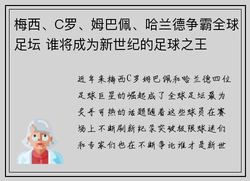 梅西、C罗、姆巴佩、哈兰德争霸全球足坛 谁将成为新世纪的足球之王
