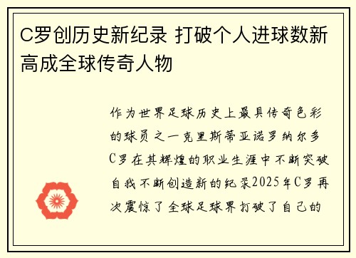 C罗创历史新纪录 打破个人进球数新高成全球传奇人物